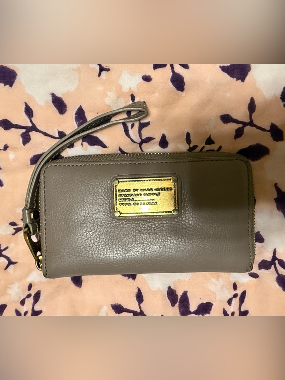 Marc by Marc Jacobs Taupe Leather Zip Wristlet with Gold Plaque